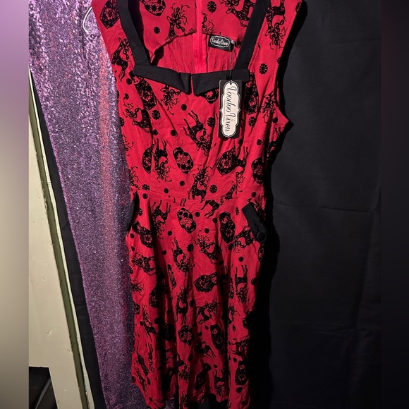 Voodoo Vixen Red Nesting Dolls And Reindeer Holiday Flocked Flare Dress - Picture 3 of 5